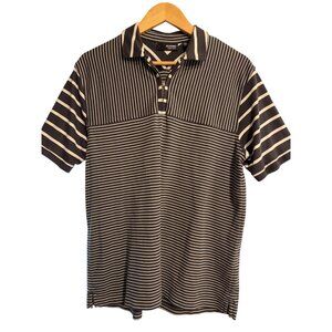 Murano Liquid Luxury Mens Shirt L Striped Polo Gray White Pima Cotton